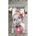 thumbnail image 3 of Ambesonne Animal Cartoon Quilted Bedspread Set 2 Pcs, Smiling Girl, Twin Size, Yellow Grey Pink, 3 of 3