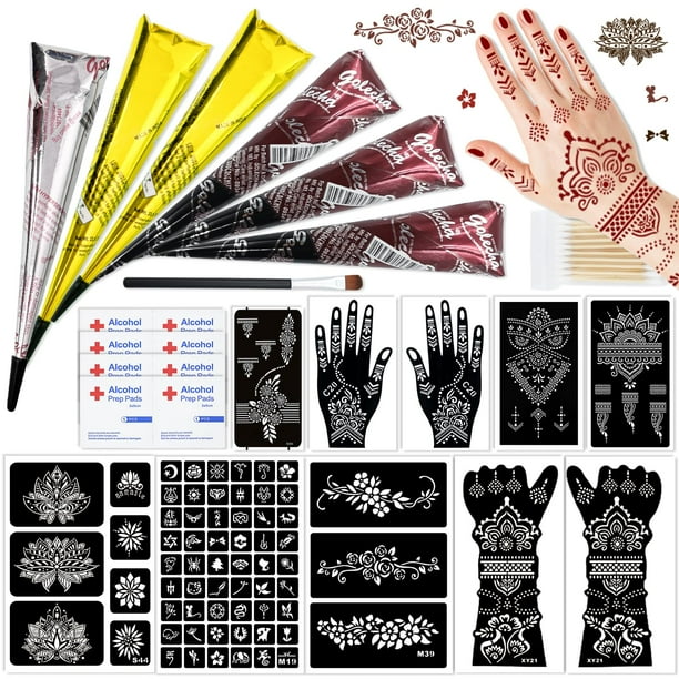 Kit de plantillas temporales para tatuajes PlusJoys con 10 hojas y 6 conos