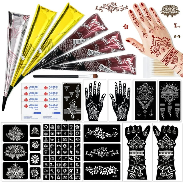 Kit de plantillas temporales para tatuajes PlusJoys con 10 hojas y 6 conos