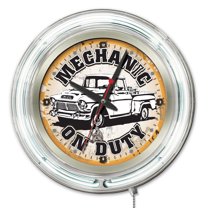 Mechanic on Duty 15" Double Neon Wall Clock