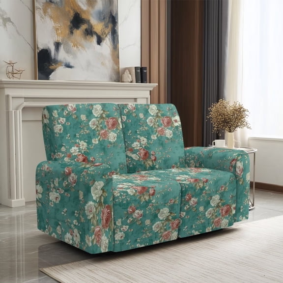 SCRAWLGOD Floral Print Lazy Boy Recliner Cover Anti Slip 6 Piece Reclining Loveseat Slipcover Stretch Washable Recliner Slipcover with Pockets