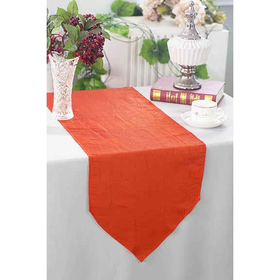 Wedding Linens Inc. (2pcs) 13"x108" Crushed Crinkle Taffeta Table Runner - Orange