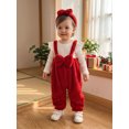 thumbnail image 5 of Cjfdfy Newborn Girl Christmas Fall Outfit Christmas Bow Plush Patchwork Jumpsuit Long Sleeve Ribbed Romper With Bow Headband Cute My First Christmas Fall Winter Outfit, 5 of 9