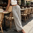 thumbnail image 6 of Ailaofu Women's Summer Striped Wide Leg Pants Drawstring Elastic Waist Casual Palazzo Trousers with Pockets Lightweight Loose Beach Pants for Vacation, 6 of 7
