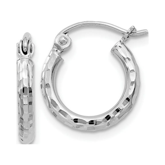 925 Sterling Silver Rhodium Plated Women's 2mm Diamond Cut Tube Hoop Earrings | 13mm