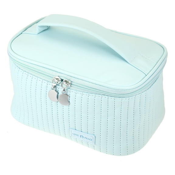 Polyurethane Leather Makeup Bag Large Makeup Bag Brush Organizer Bag Toiletry Bag for Women Blue