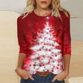 thumbnail image 2 of Rvkxad Women's Christmas Tops 3/4 Sleeve Round Neck Tunic Tops Dressy Casual Christmas Tree Print Pullover Holiday Cute Party Blouses Tshirts Red L, 2 of 5