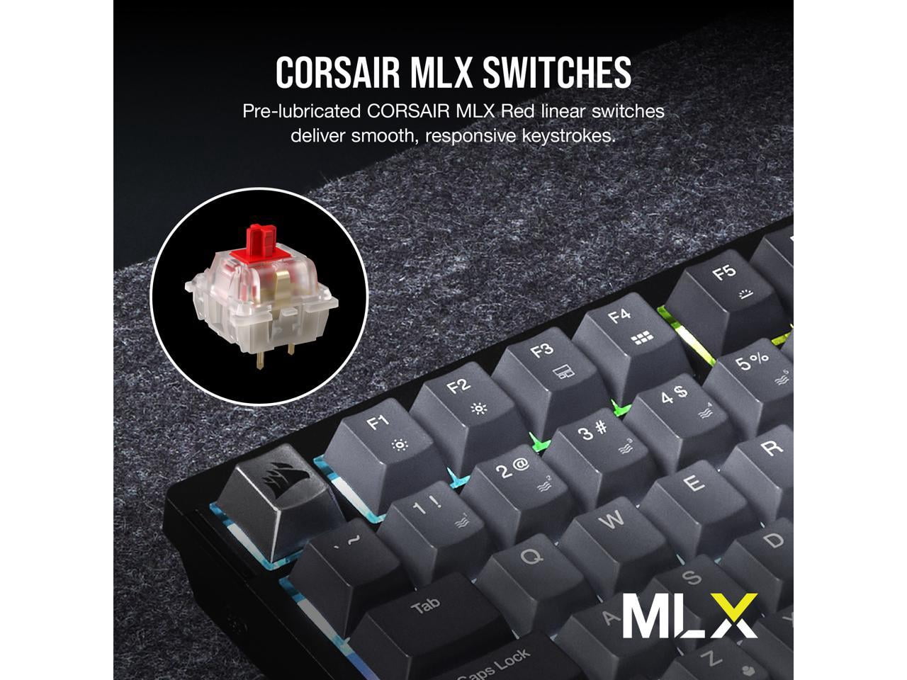 CORSAIR K65 PLUS WIRELESS 75% RGB Mechanical Gaming Keyboard - Pre-Lubricated CORSAIR MLX Red Linear Switches - 2.4GHz Wireless - Bluetooth®