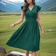 thumbnail image 2 of Besolor Robes d'Été pour Femmes Col en V Manches à Volants Taille Haute Plissée Décontractée Fluide Été Plage Vacances Robe Midi, 2 of 7