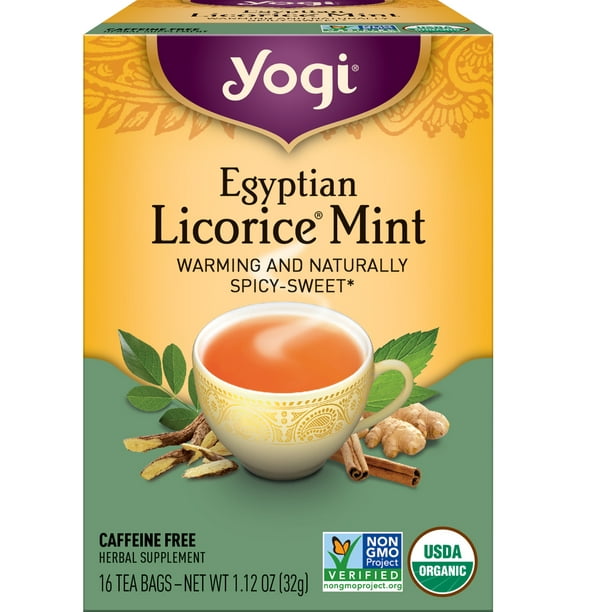 Yogi Tea Egyptian Licorice Mint, Organic Herbal Tea, Wellness Tea Bags, 1  Box of 16 - Walmart.com