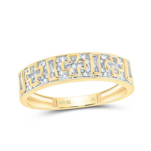 10kt Yellow Gold 1/2 Cttw Diamond Crome Cross Mens Ring, Men Size: 8-12