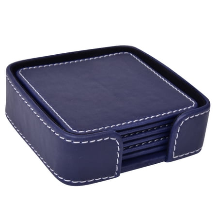 

elite DECORIO Leatherette Square Coasters Set Drink 6 with Holder Personalized 3.9 x 3.9 inches Diameter Customized Holder Blue