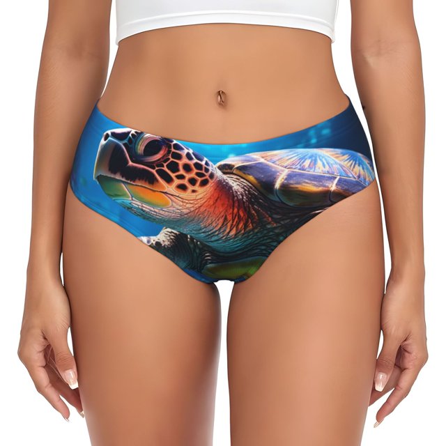 Fotbe Ice Blue Ocean Sea Turtle Calzones Estampados para Mujer – Ropa Interior de Algodón, Cómoda, Suave y Elástica-3X-Large