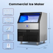 Friwest 450LBS/24H Commercial Ice Maker Machine, 120LBS Storage Bin, Under Counter Stainless Steel Ice Machine with Self-Cleaning LCD Panel for Restaurant, Bar, Café, Office & Hotel