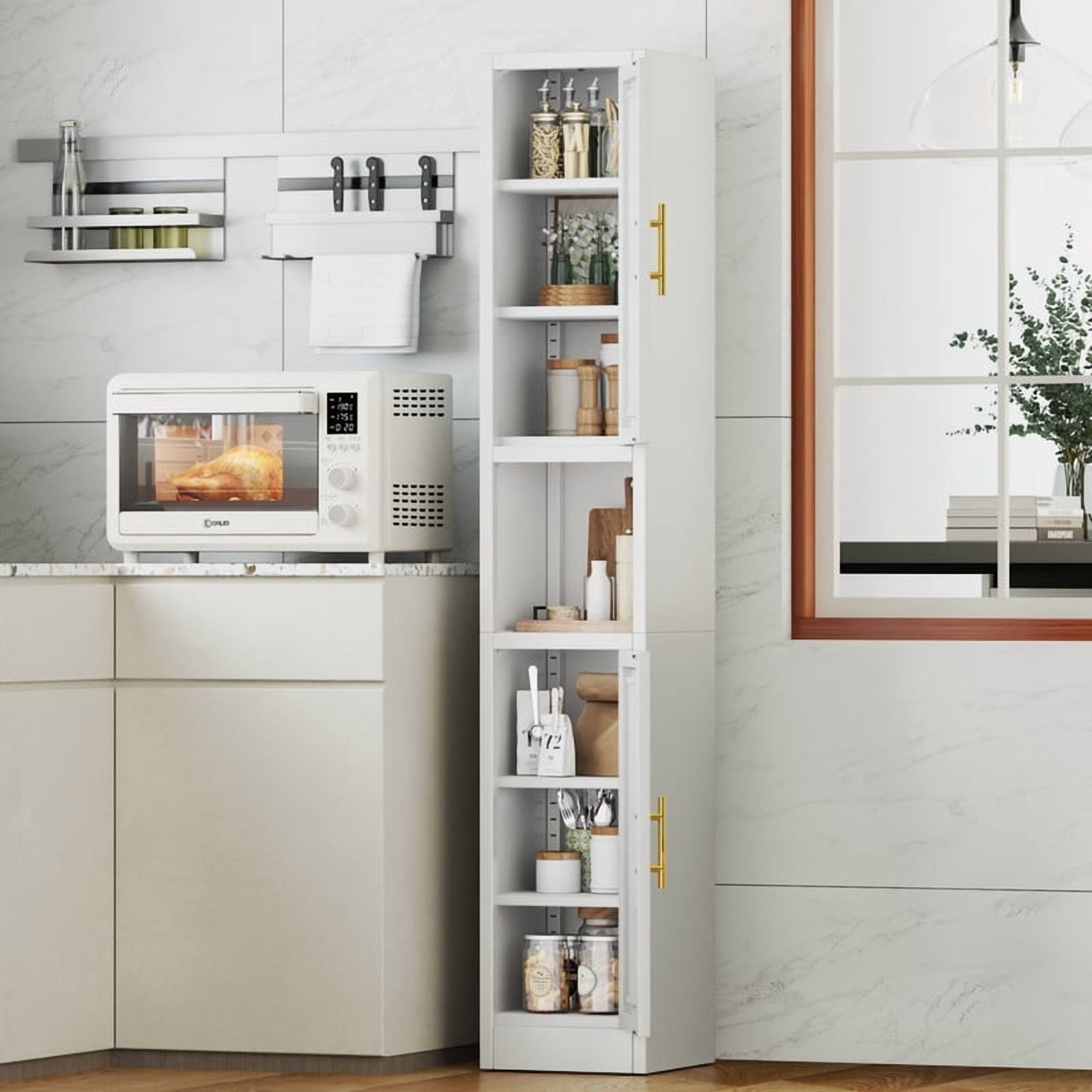 Ero 67" Metal Storage Cabinet with Lock, Tall Narrow Office File Cabinets with 2 Doors & 4 Adjustable Shelves
