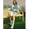 thumbnail image 3 of Women Striped Workout Set Two Piece Outfit Tracksuit Oversized Lounge Set Top and Shorts Sets with Pockets Green XXL, 3 of 7