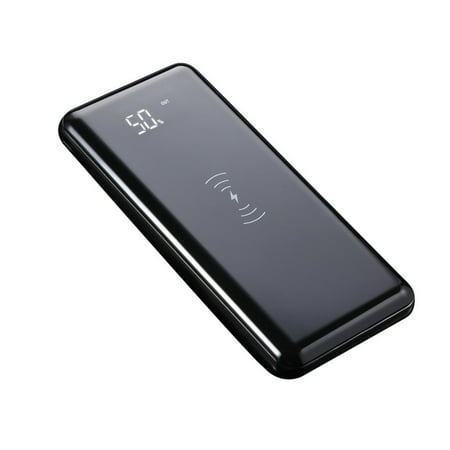 Tinymills 2019 New Qi Wireless 10000mAh Power Bank 2USB LCD LED Portable Phone Fast Charger Mirror Surface Lightning Micro USB (Best Power Bank 2019)