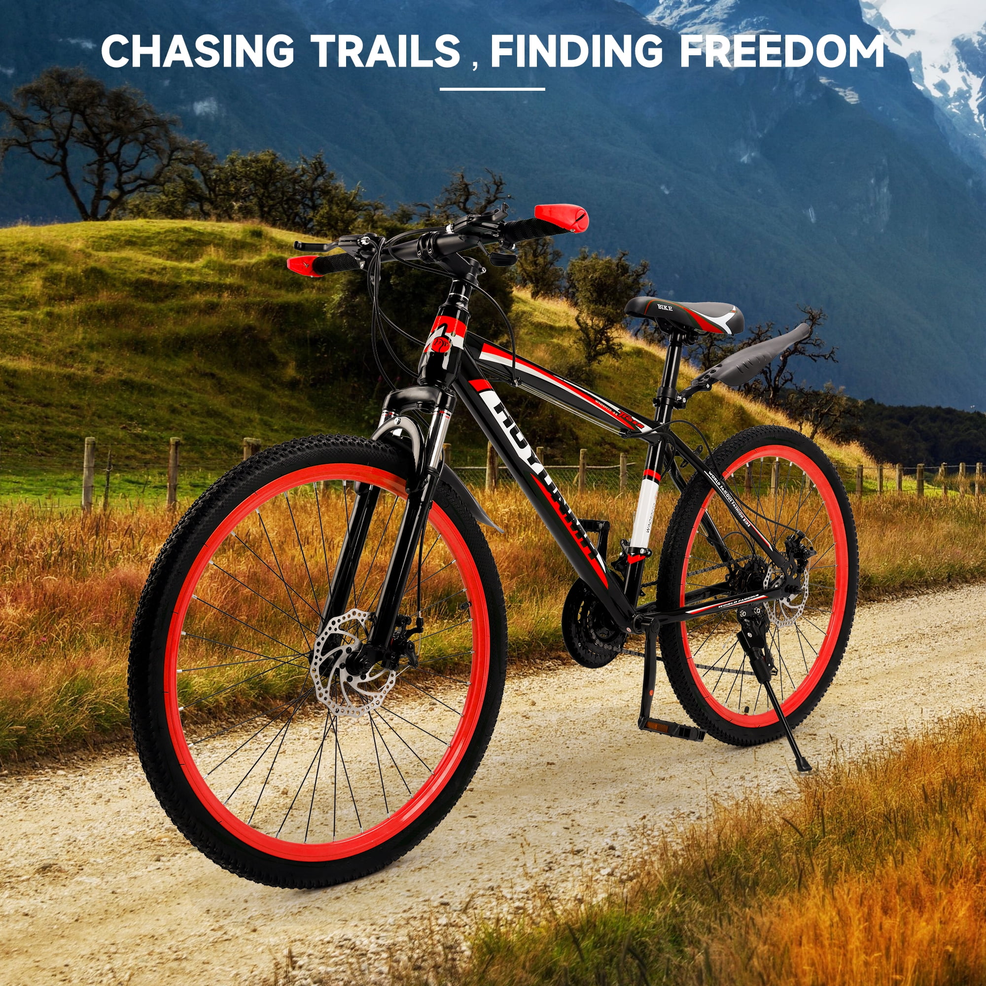 26" Mountain Bike for Men/Women, 24 Speed Shimano Twist Shifting, Front or Dual Suspension, Comfort Saddle Red/White/Blue/Green