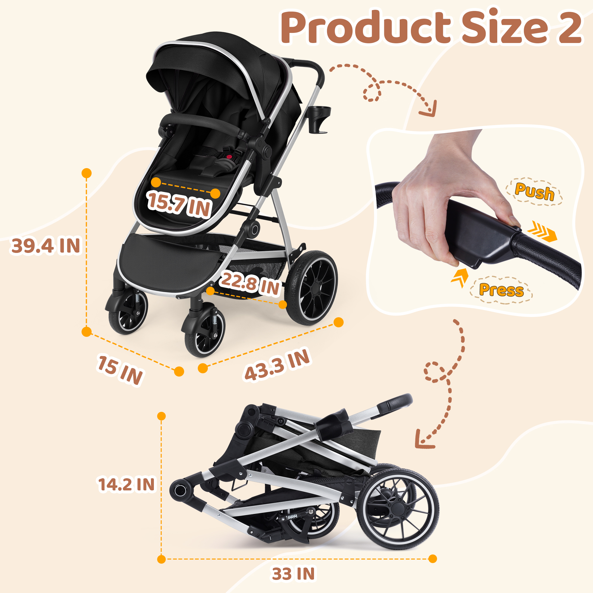 Babyeap 2-in-1 Reversible Lightweight Travel Stroller, Black photo 2