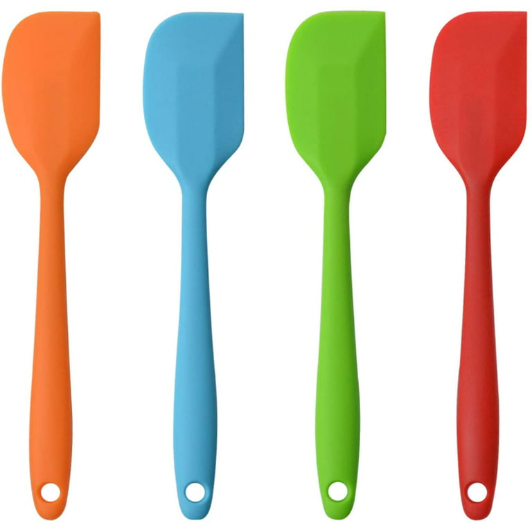 2-Pack Silicone Small Jar Spatulas with Long Handle, Upgraded Heat Resistant Spatula for Non Stick Cookware, Seamless Design, Stainless Steel Core