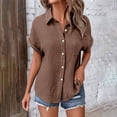 thumbnail image 6 of Yigetop Short Sleeve Button Up Women, Womens Short Sleeve Summer Shirts Batwing Sleeve Pocket Patched Shirt Collared Tops Dressy Casual V Neck Blouses Button Up Shirts Women Coffee S, 6 of 9