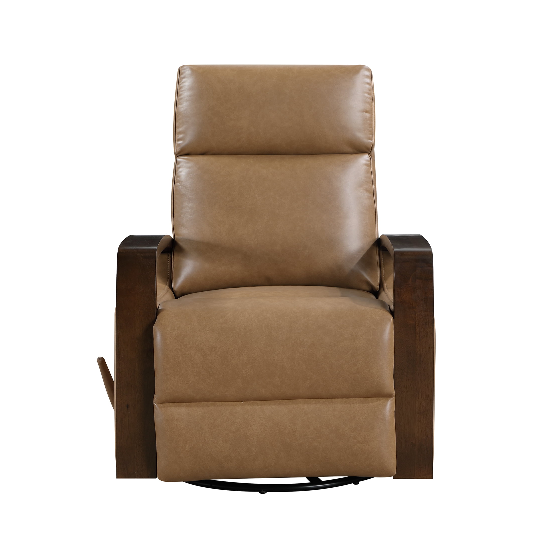 OakvillePark Vexa Faux Leather Swivel Glider Reclining Chair with Wooded Arms, Camel