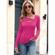 thumbnail image 4 of Camisetas de Larga para Mujer, Corte Ajustado, Estilo Otoño, con Aberturas, Estilo Y2K y Tejido Acanalado. Rojo Rosa XL, 4 of 7