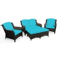 thumbnail image 1 of Patiojoy 5 PCS Patio Rattan Sectional Sofa Set Outdoor Furniture Conversation Set Cushioned Loveseat Sofa Ottoman Turquoise, 1 of 9