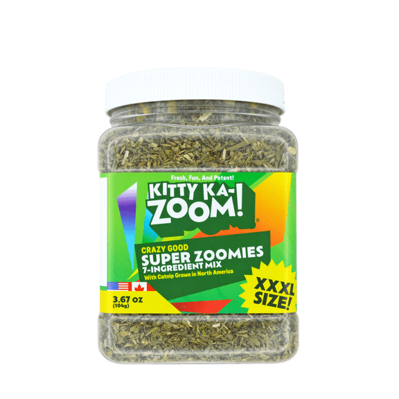 Kitty Ka-Zoom Super Zoomies Jar 3.67 Ounce Catnip - High Potency Hand Harvested Catnip, Resealable Bag
