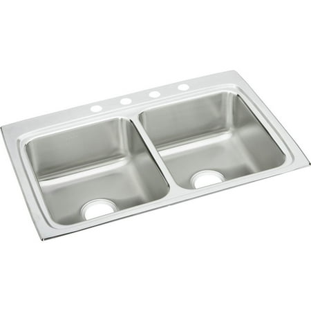 Lustertone Self Rim Double Bowl Elkay LR33221 Gourmet Lustertone Stainless Steel Double Bowl Top Mount Sink with Single Faucet Hole ()