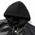 thumbnail image 4 of BRGZLK Men Winter Coats Solid Color Leather Coat Fashion PU Leather Long Sleeve Hooded Fake Two Piece Riding Trendy Leather Coat Black XXL, 4 of 4