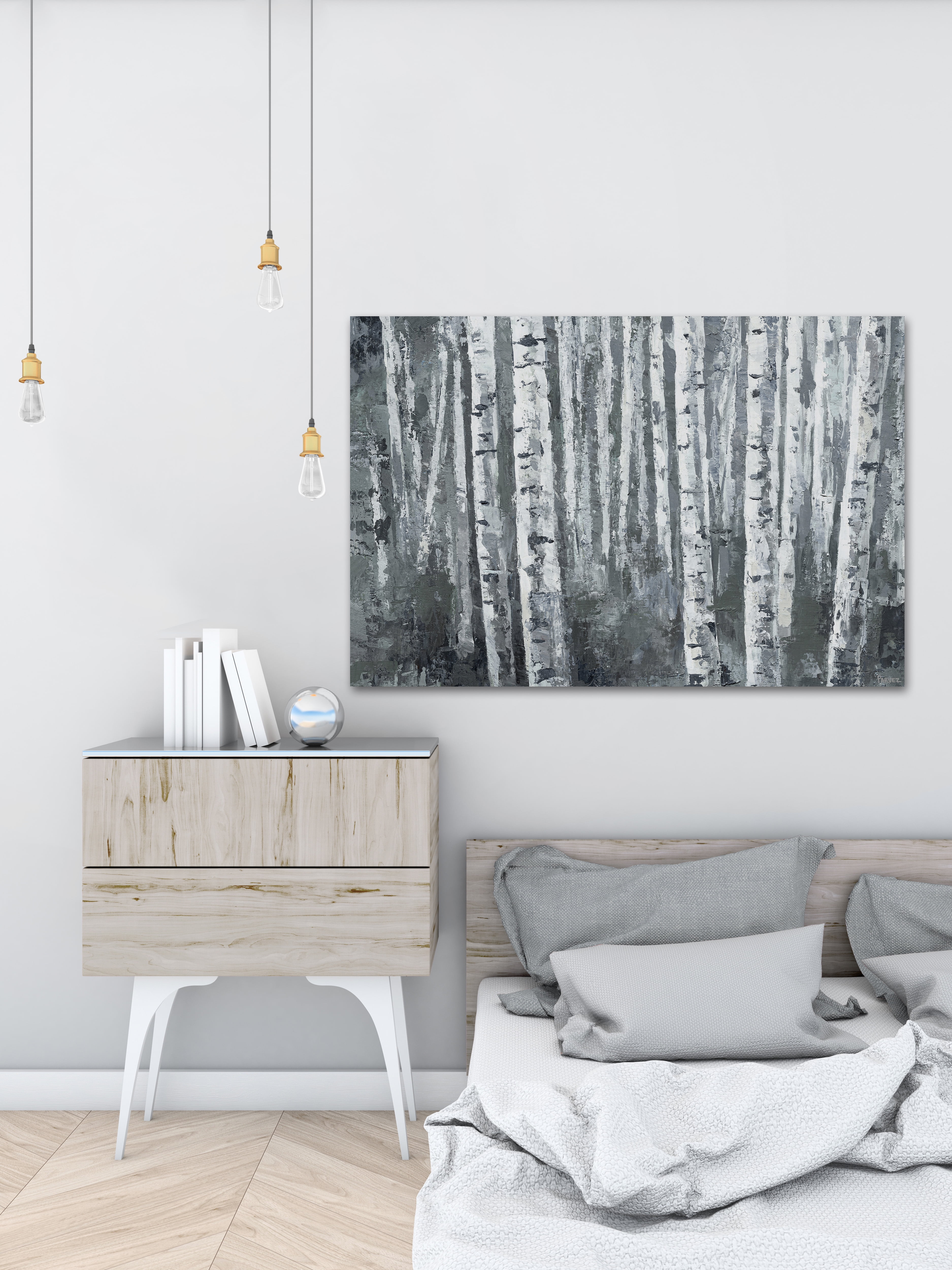 Parvez Taj "Dusky Tree Trunk Forest" Painting Print on Wrapped Canvas