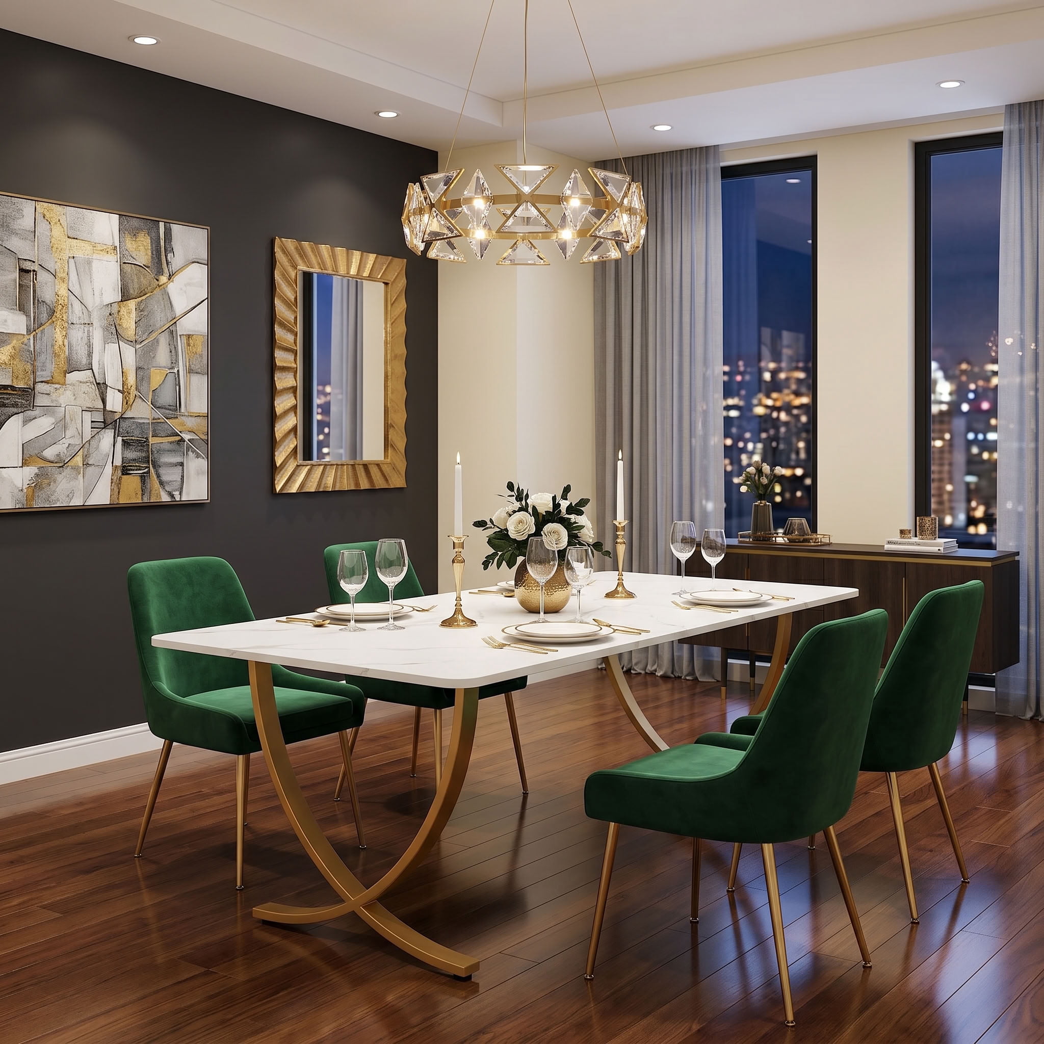 Dovelina 63" Modern Dining Table for 4-6, Waterproof Kitchen Table with Faux Marble Top, for Home Dining Room, Kitchen, Living Room