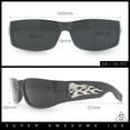 thumbnail image 5 of Mens Flaming Skull 90s Narrow Rectangle Thick Temple Gangster Sunglasses White - Black, 5 of 8