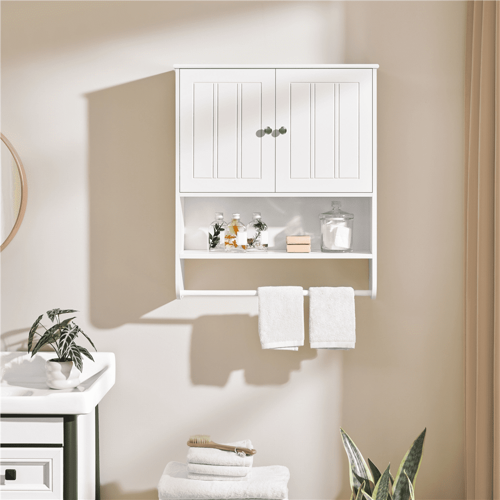 Renwick Bathroom Wall Storage Cabinet with Double Doors and Adjustable Shelf, White