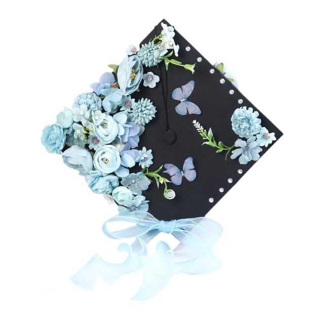 Adornos para birretes de graduación, accesorios para fiestas y días festivos, cabezas de flores artificiales. Azul