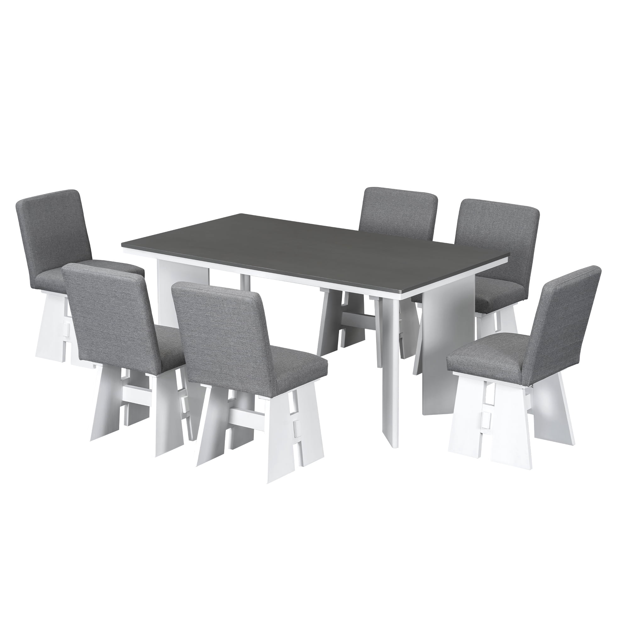 Euroco 7-Piece Farmhouse Dining Table Set for 6, 63.4" Wood Kitchen Table Set with 6 Upholstered Chairs for Dining Room Apartment,Dark Gray