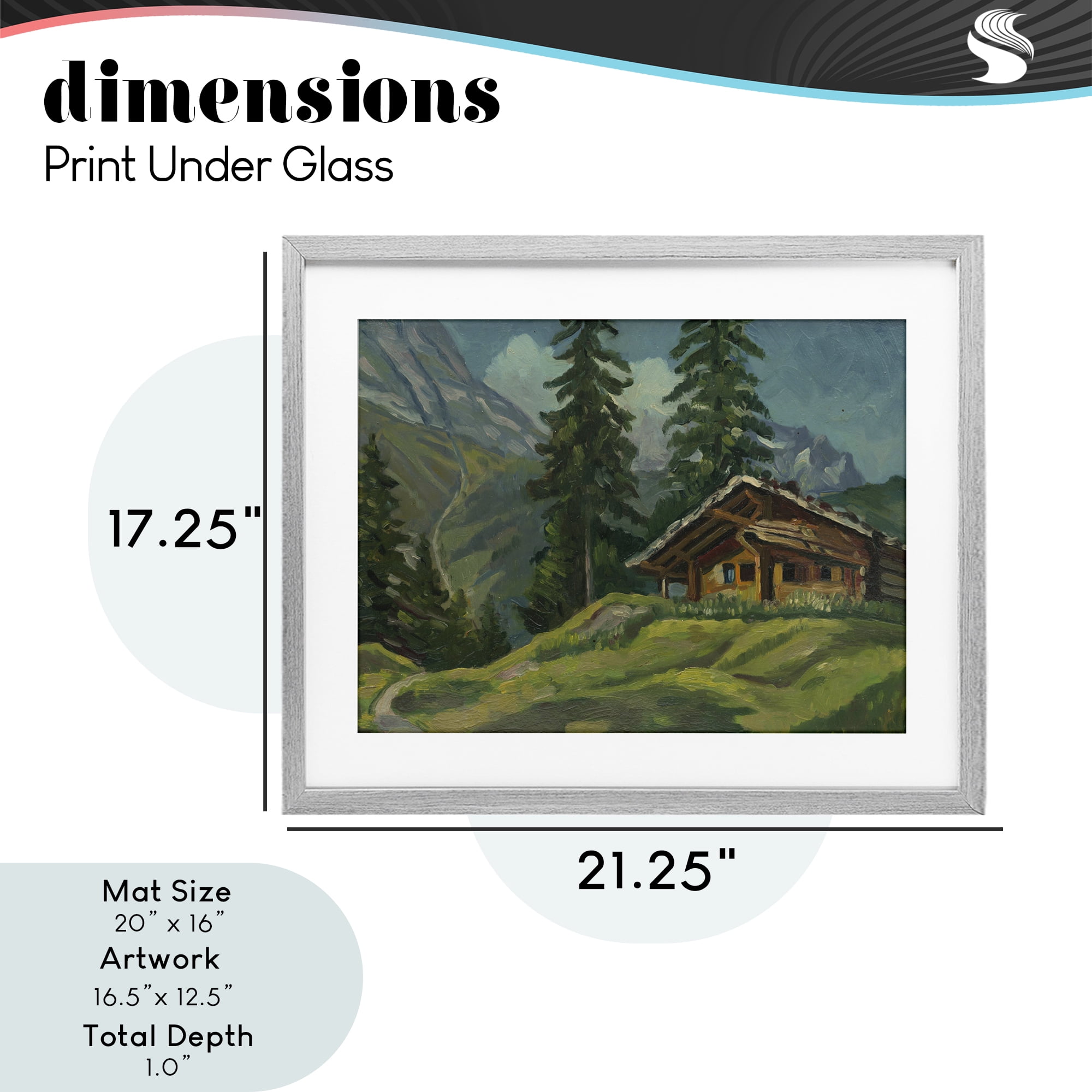 Cabin At Base Of Mountain Gray Framed Print Under Glass, design by Lettered and Lined