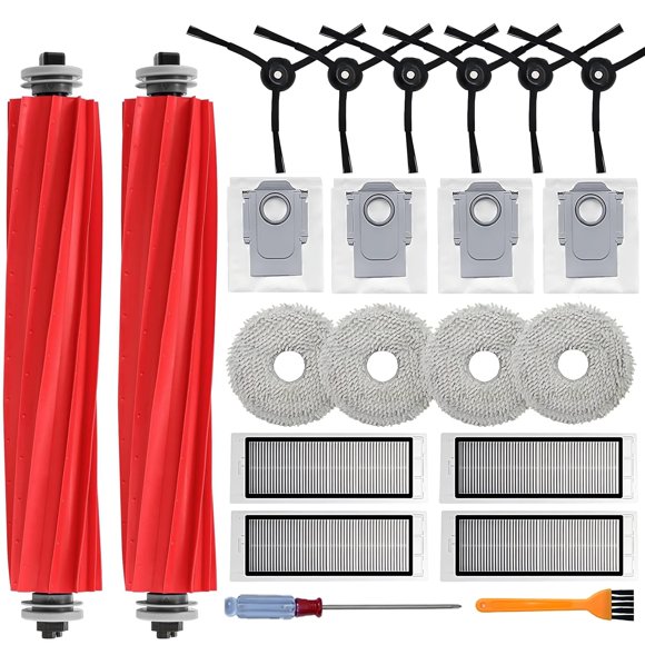 Ensemble de 22 Accessoires de Remplacement Roborock Q Revo, Compatible avec l'Aspirateur Robot Roborock Q Revo, 2 Rouleaux Brosse Principaux, 4 Filtres Hepa, 4 Tampons de Vadrouille, 4 Sacs à Poussière, 6 Brosses Latérales