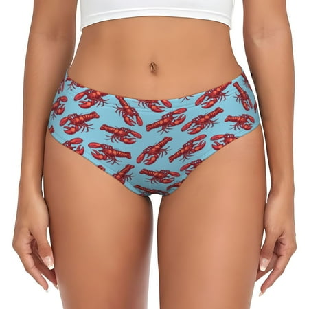 Womens Underwear - Red Lobster Print Blue No Show Seamless Underwear for Women  Soft Stretch Womens Panties  Hipster Ladies Panties Bikini Underwear Briefs