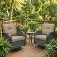 thumbnail image 3 of 3 Piece Outdoor Patio Furniture Set, 2 Swivel Rocking Chairs with Side Table, All-Weather Brown Rattan Bistro Set with Thick Cushions for Porch, Deck, Poolside, 3 of 3