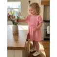 thumbnail image 5 of BemeyourBBs Kids Toddler Baby Girl Summer Cotton Linen Dress Clothes Puff Short Sleeve Ruffle Crew Neck Solid A-line Dress, 5 of 9