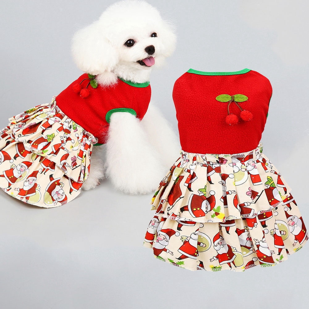 Aosijia Dog Christmas Dress Beige Santa Claus Printed Puppy Dog Cat