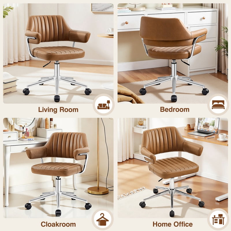 ATHOPE Home Office Desk Chair Set of 2, Modern Office Chair with Wheels, Small Comfy Desk Chair with Arms, Low Back Computer Chair, Swivel Flffy Vanity Chair, Rusty Red
