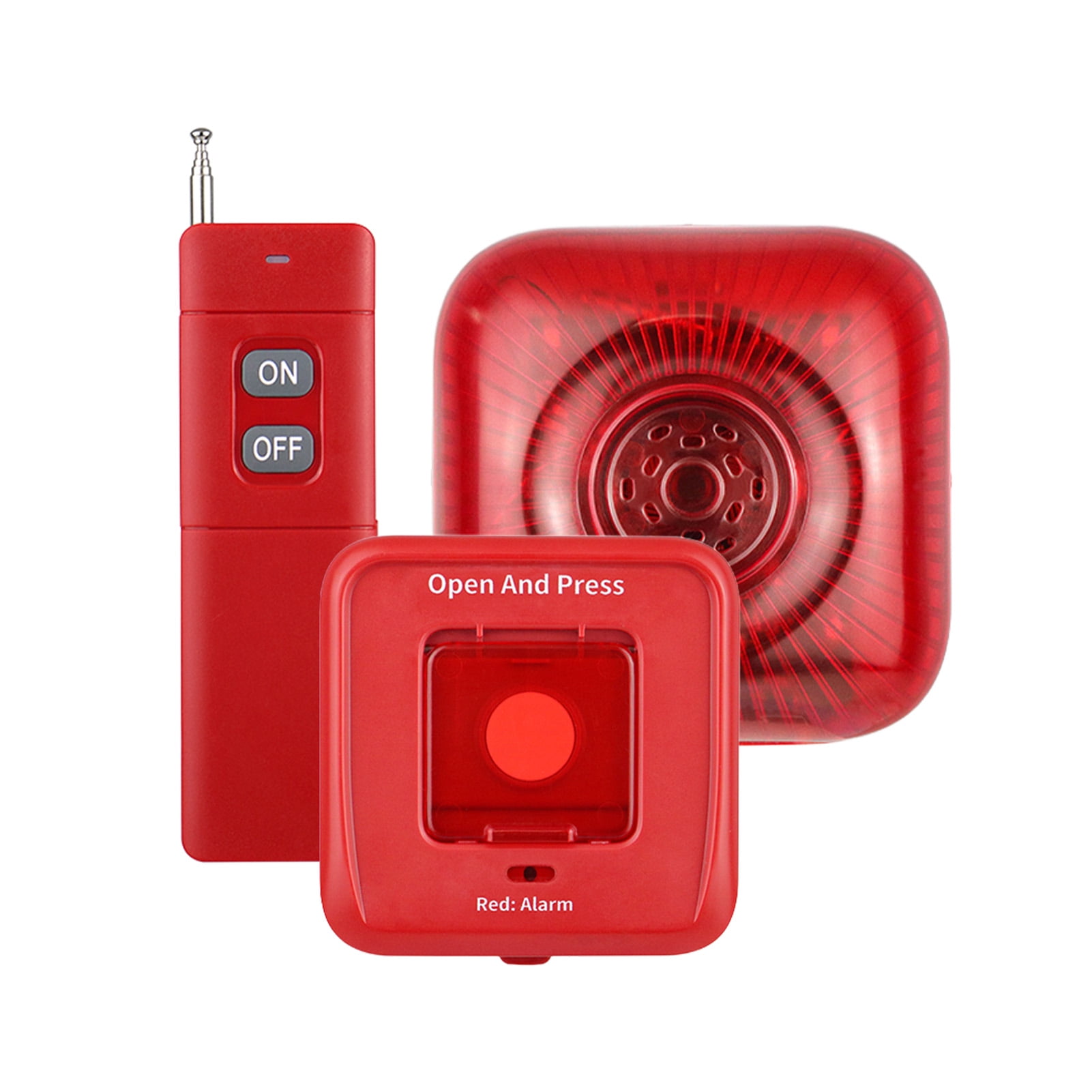 Xirurus 3-Pack Wireless RF 433MHz Fire Alarm Panel System with Manual Call Button, Smart Alert Remote Control & Loud Sound Light Strobe Alarm Security Set for Home Commercial Security (1.2 In / 3 cm)