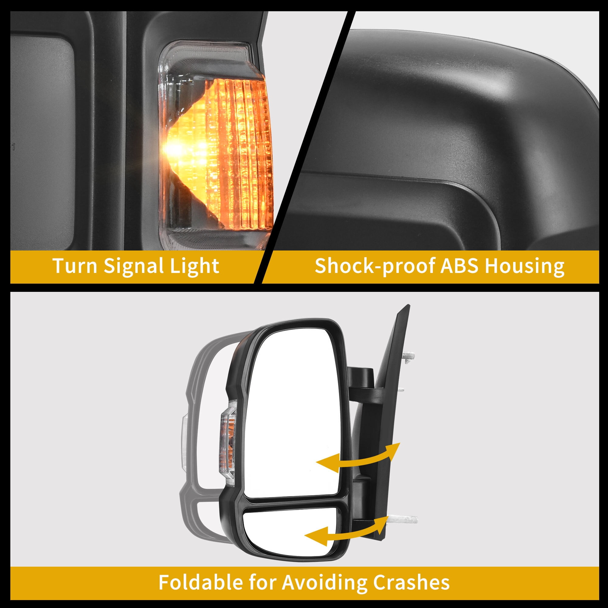 LEDKINGDOMUS Driver Side Power Heated Mirror for 2014 2015 2016 2017 Ram Promaster 1500/2500/3500 with LED Signal & Temp Sensor, Manual Folding