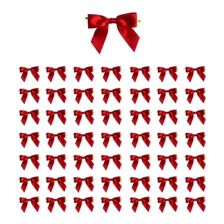 HHBEAUTY 50PCS Twist Tie with Ribbon Bow Mini Packaging Ribbon Bow for Cello Bags Treat Bags Gift Packaging Bread Cookie Candy Cake Bags Fsetival Baking Cake Packaging Sealing Bow Ribbon