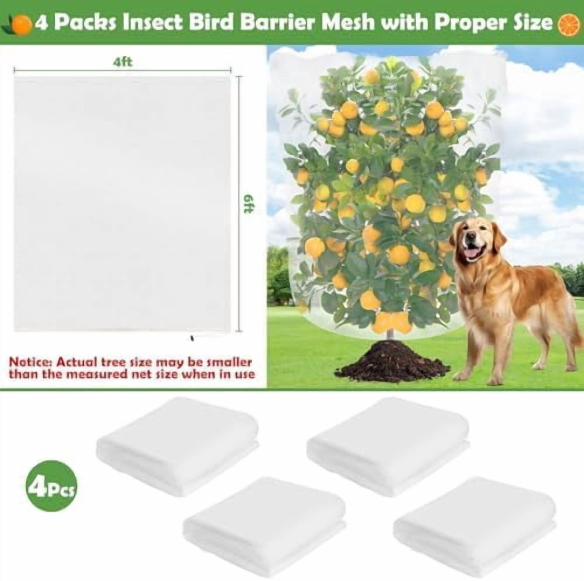 4Ft x 6Ft Blueberry Bush Netting Cover,4 Pack Bird Netting for Blueberry Bushes, Garden Netting Insect Pest Barrier with Drawstring, Plant Fruit Tree Netting Net for Garden Protection