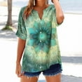thumbnail image 3 of JTZGDY Linen Shirts for Women Casual Short Sleeve Tie Dye Gradient Color Print Button Down V Neck Graphic T-Shirts Trendy Bleached Beach Vacation Tees Tops Green M, 3 of 5