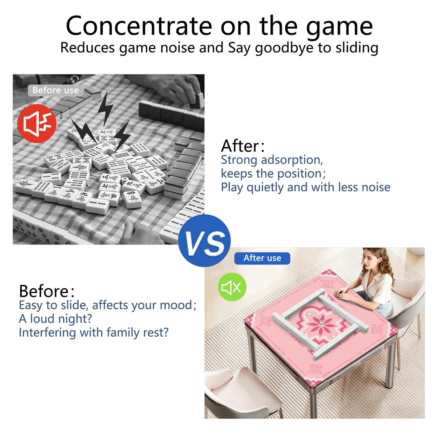 Pink Mahjong Mat with Rules, 31.5*31.5in Anti Slip American Mahjong Mat for Table, Noise Reduction, Neoprene Mah jongg Mats with Carrying Bag & 3 Dices, Mahjong Supplies Gift, Board Tile Games Mats